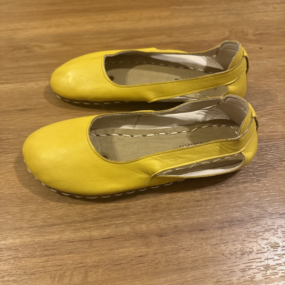 NEFFES Handmade Womens 10W Yellow Leather Ballet Grounding Ballet Comfort Shoes